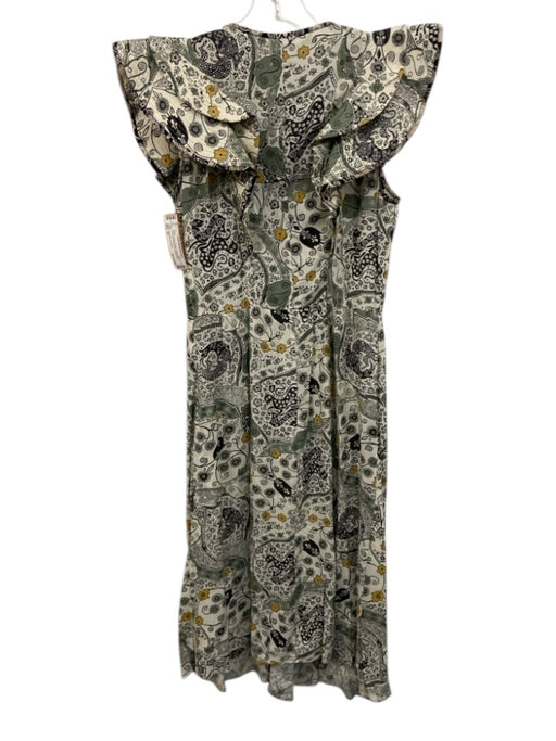 Isabel Marant Etoile Size 38 Cream, Green, Brown Cotton Blend Floral Midi Dress Cream, Green, Brown / 38