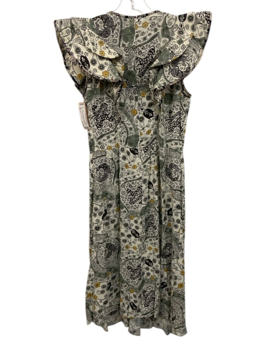 Isabel Marant Etoile Size 38 Cream, Green, Brown Cotton Blend Floral Midi Dress Cream, Green, Brown / 38