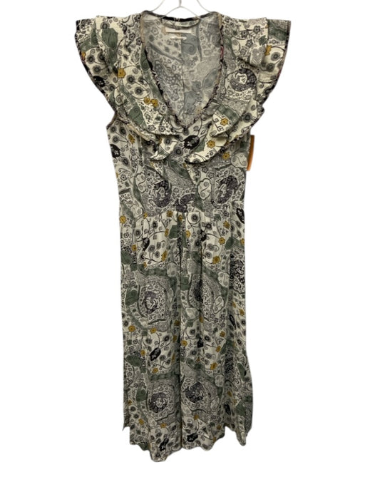 Isabel Marant Etoile Size 38 Cream, Green, Brown Cotton Blend Floral Midi Dress Cream, Green, Brown / 38