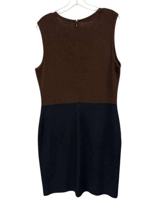 St. John Size 14 Black & Brown Wool Blend Knit Sleeveless Jeweled Detail Dress Black & Brown / 14