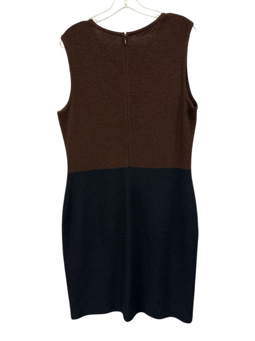 St. John Size 14 Black & Brown Wool Blend Knit Sleeveless Jeweled Detail Dress Black & Brown / 14