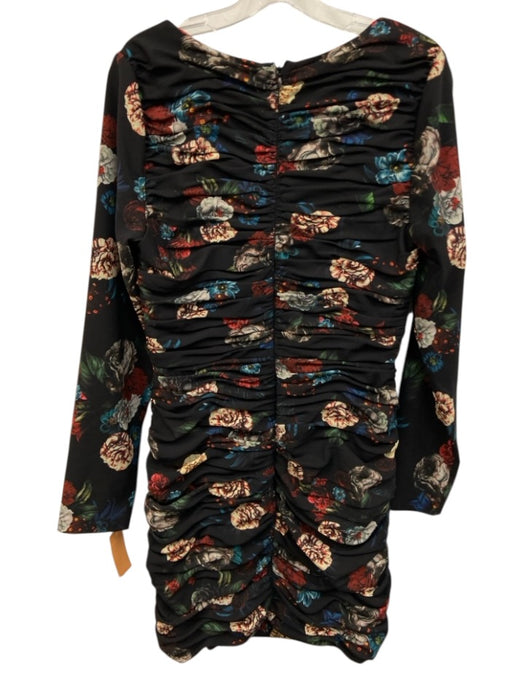 Slate & Willow Size 6 Black & Multi Polyester Blend Floral Rouched Dress Black & Multi / 6