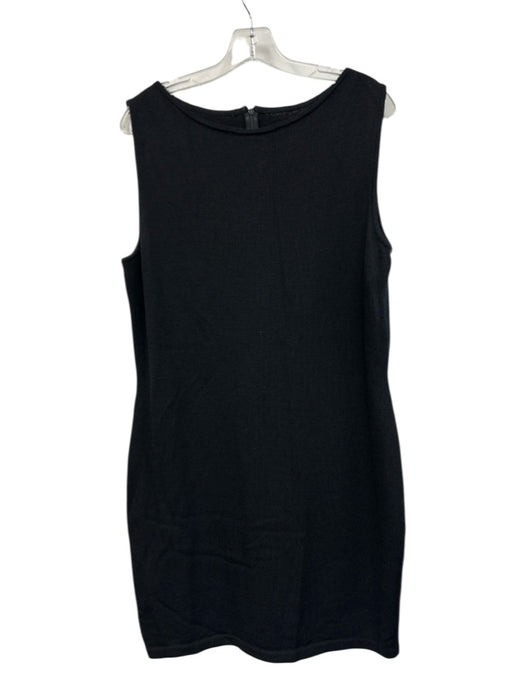 St. John Basics Size 14 Midnight Black Wool Blend Knit Sleeveless Back Zip Dress Midnight Black / 14