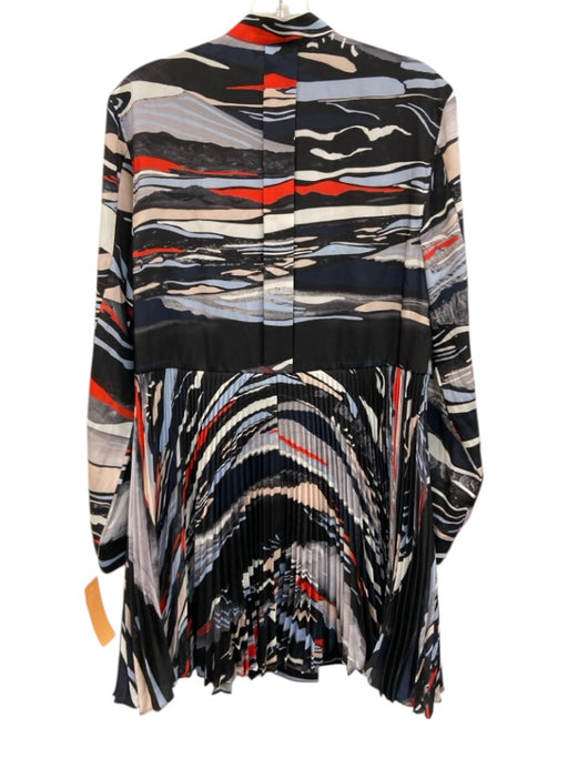 Cedric Charlier Size 6 Navy, Red, White Polyester Blend Abstract Pleated Dress Navy, Red, White / 6