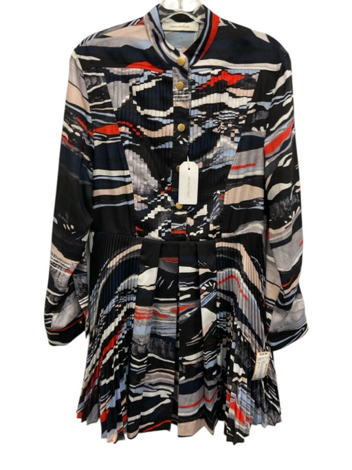 Cedric Charlier Size 6 Navy, Red, White Polyester Blend Abstract Pleated Dress Navy, Red, White / 6