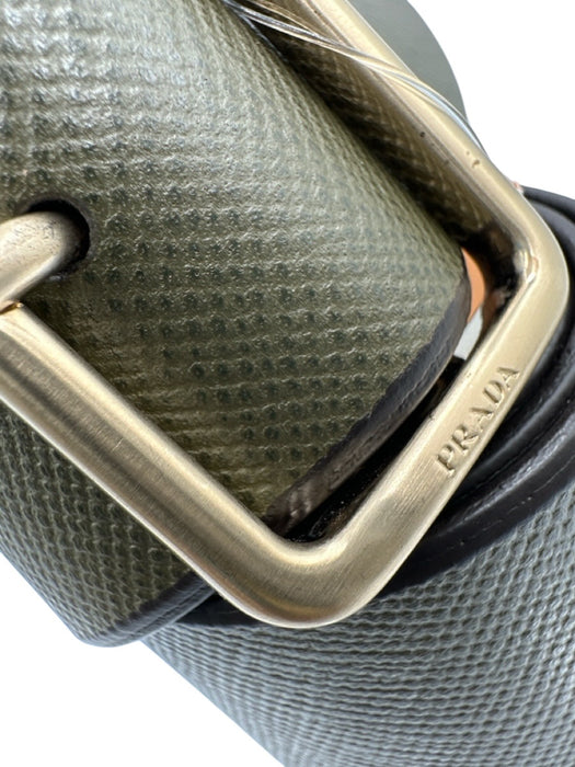 Prada Dark Green Leather Brass Hardware Wide Waist Belt Belts Dark Green / 32 / XS