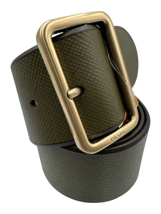 Prada Dark Green Leather Brass Hardware Wide Waist Belt Belts Dark Green / 32 / XS
