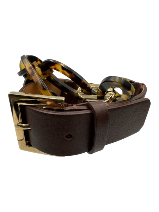Max Mara Brown & Gold Leather & Plastic Chain Link Gold Hardware Belts Brown & Gold / XS