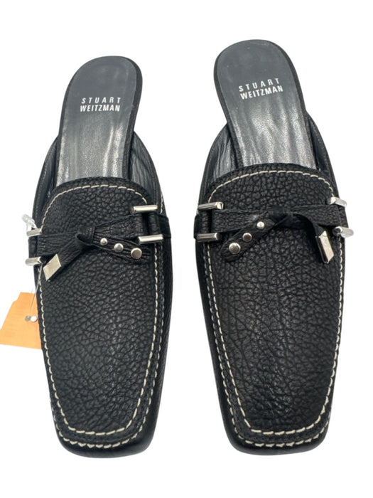 Stuart Weitzman Shoe Size 5 Black Leather Pebbled Stitching Kitten Heel Mules Black / 5