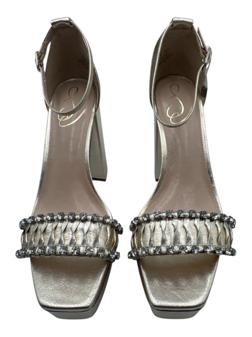 Sam Edelman Shoe Size 8.5 Gold Leather Rhinestone Platform Ankle Strap Sandals Gold / 8.5