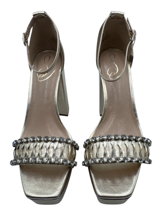 Sam Edelman Shoe Size 8.5 Gold Leather Rhinestone Platform Ankle Strap Sandals Gold / 8.5