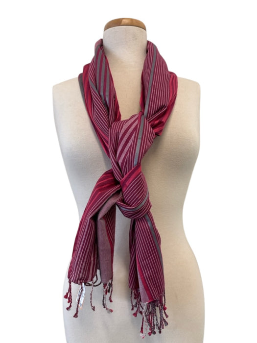 Paul Smith Pink, Red, Gray Cotton & Silk Stripe Tassels Rectangle scarf Pink, Red, Gray