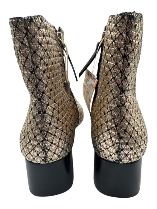 Gold&Rouge Shoe Size 42 Gold & Black Fabric Metallic Ankle Block Heel Booties Gold & Black / 42