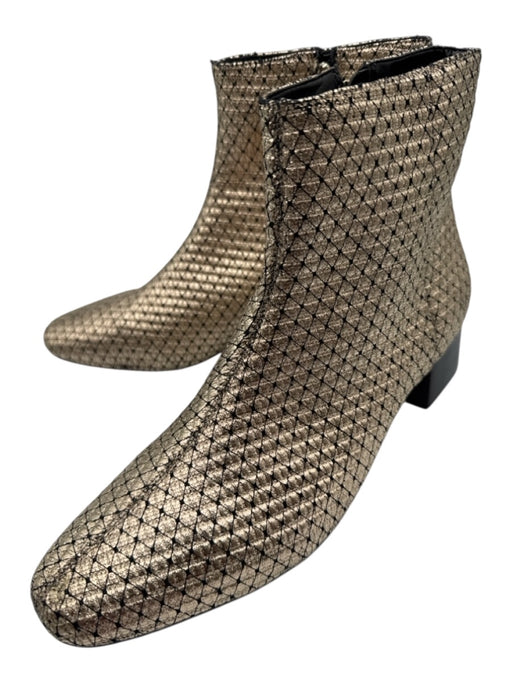 Gold&Rouge Shoe Size 42 Gold & Black Fabric Metallic Ankle Block Heel Booties Gold & Black / 42