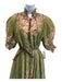 Zimmermann Size 0/XS Green Print Ramie Floral Short Puff Sleeve Belt Inc. Dress Green Print / 0/XS
