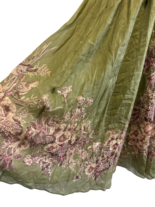 Zimmermann Size 0/XS Green Print Ramie Floral Short Puff Sleeve Belt Inc. Dress Green Print / 0/XS