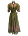Zimmermann Size 0/XS Green Print Ramie Floral Short Puff Sleeve Belt Inc. Dress Green Print / 0/XS