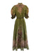 Zimmermann Size 0/XS Green Print Ramie Floral Short Puff Sleeve Belt Inc. Dress Green Print / 0/XS