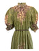 Zimmermann Size 0/XS Green Print Ramie Floral Short Puff Sleeve Belt Inc. Dress Green Print / 0/XS