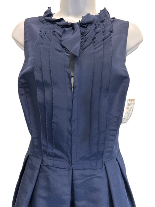 Oscar de la Renta Size 12 Navy Blue Silk Sleeveless Ruffle Collar Dress Navy Blue / 12
