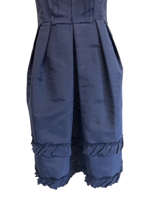 Oscar de la Renta Size 12 Navy Blue Silk Sleeveless Ruffle Collar Dress Navy Blue / 12