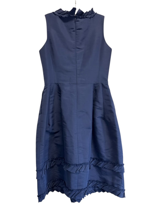 Oscar de la Renta Size 12 Navy Blue Silk Sleeveless Ruffle Collar Dress Navy Blue / 12