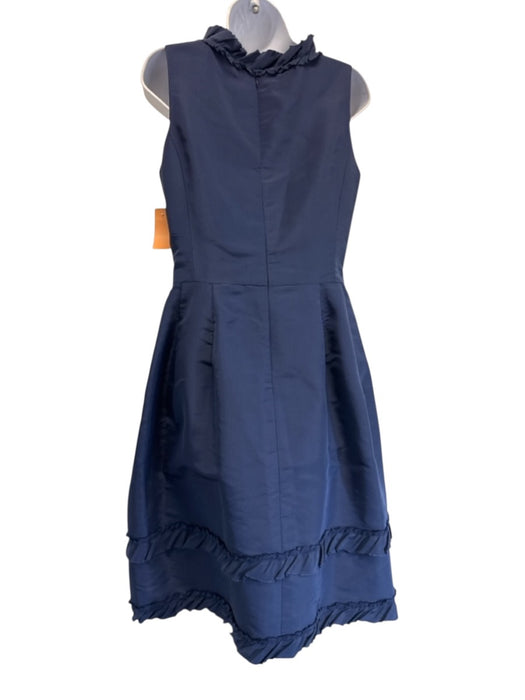 Oscar de la Renta Size 12 Navy Blue Silk Sleeveless Ruffle Collar Dress Navy Blue / 12