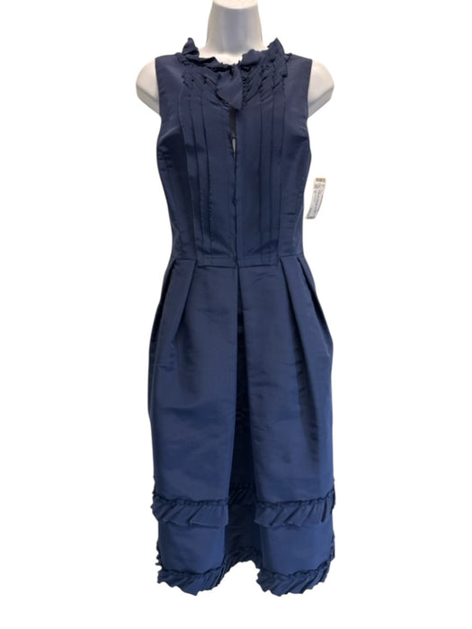 Oscar de la Renta Size 12 Navy Blue Silk Sleeveless Ruffle Collar Dress Navy Blue / 12
