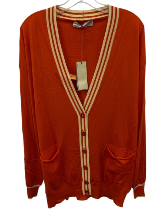 Stella McCartney Size 44 Orange & cream Wool Blend Button Down Sweater Cardigan Orange & cream / 44