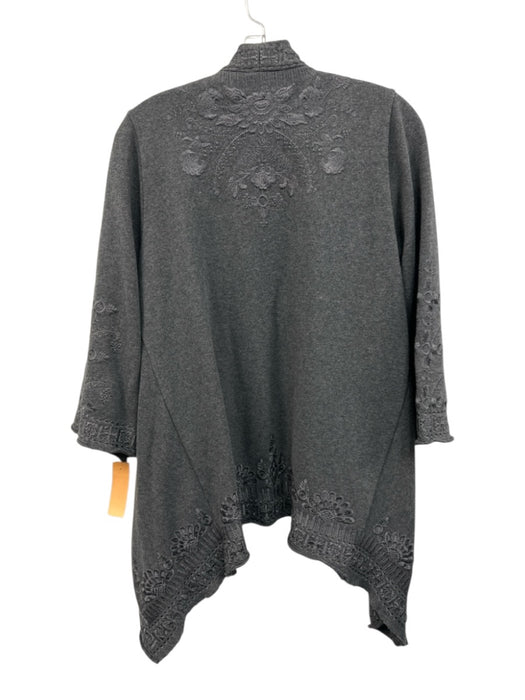 Johnny Was Size Medium Charcoal Gray Cotton Blend Embroidered Sweater Cardigan Charcoal Gray / Medium