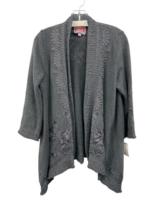 Johnny Was Size Medium Charcoal Gray Cotton Blend Embroidered Sweater Cardigan Charcoal Gray / Medium