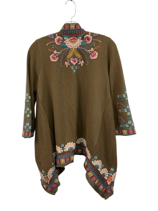 Johnny Was Size Small Brown & Multi Cotton Blend Embroidered Open Front Cardigan Brown & Multi / Small