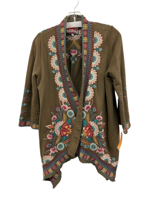 Johnny Was Size Small Brown & Multi Cotton Blend Embroidered Open Front Cardigan Brown & Multi / Small