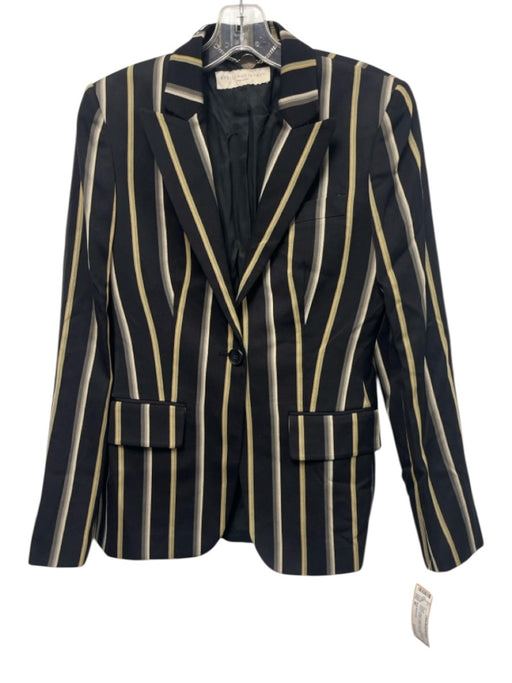 Stella McCartney Size 40 Black & Beige Print Wool Blend Stripe 1 Button Blazer Black & Beige Print / 40