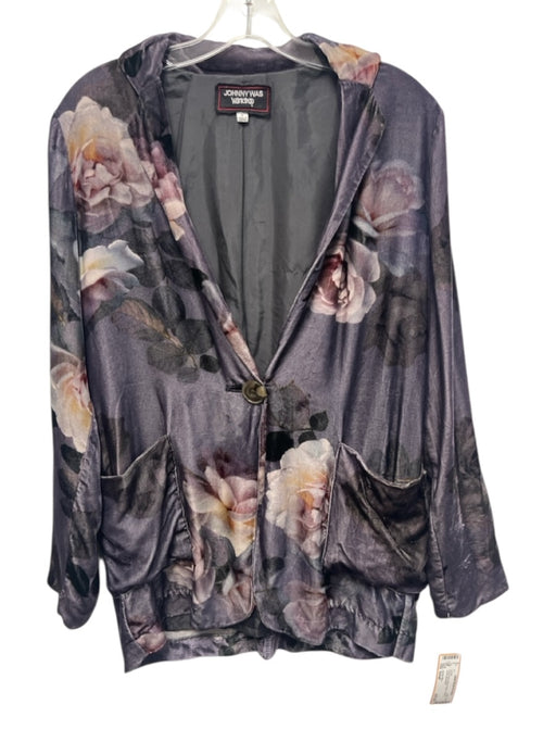 Johnny Was Size Small Purple Print Velvet Floral 1 Button Jacket Jacket Purple Print / Small