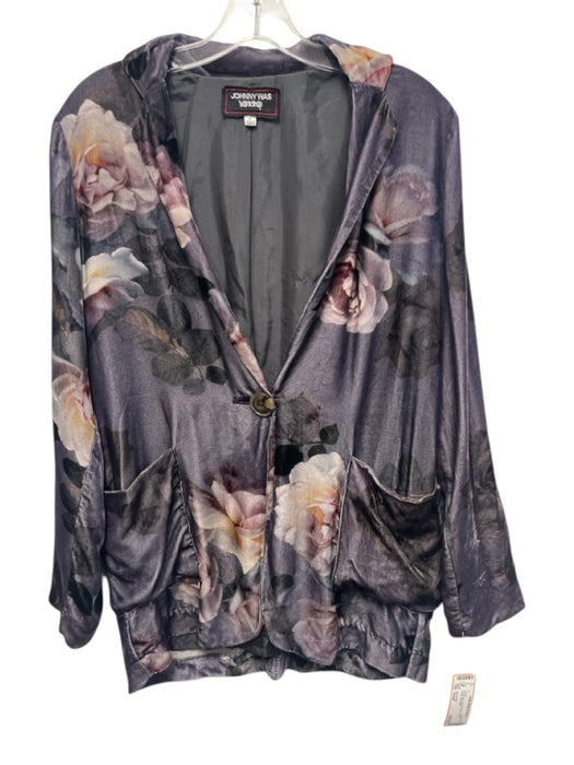 Johnny Was Size Small Purple Print Velvet Floral 1 Button Jacket Jacket Purple Print / Small
