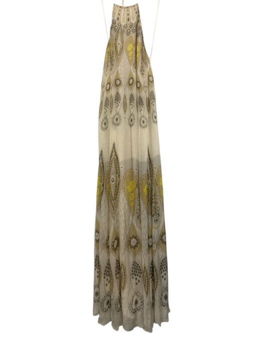 Reiss Size 8 Beige Print Viscose Floral Paisley Halter Maxi Dress Beige Print / 8