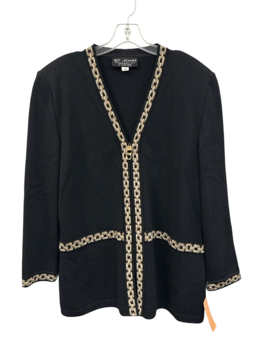 St. John Collection Size 14 Black Wool Blend Knit Long Sleeve Zipper Jacket Black / 14