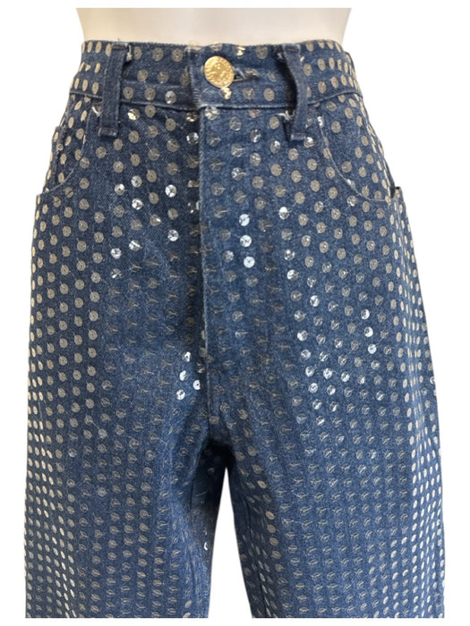 Moschino Jeans Size S/6 Blue Cotton Blend Denim Sequin Vintage Pant Set Blue / S/6