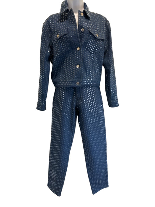 Moschino Jeans Size S/6 Blue Cotton Blend Denim Sequin Vintage Pant Set Blue / S/6