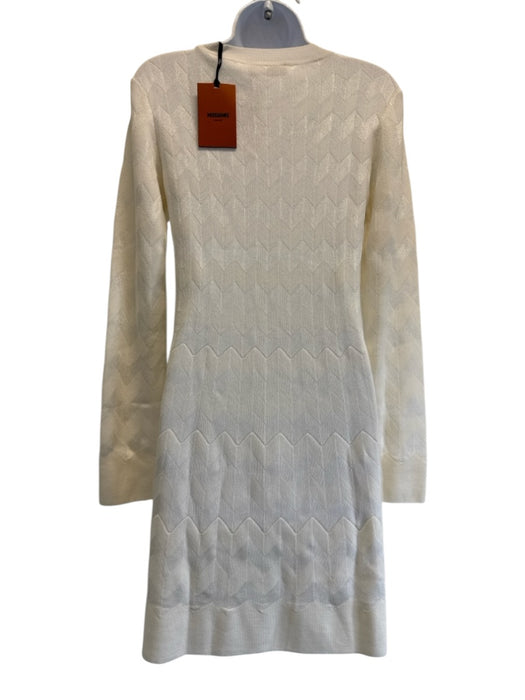 Missoni Size 42 Ivory Wool Blend Long Sleeve Chevron Dress Ivory / 42