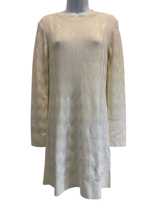 Missoni Size 42 Ivory Wool Blend Long Sleeve Chevron Dress Ivory / 42