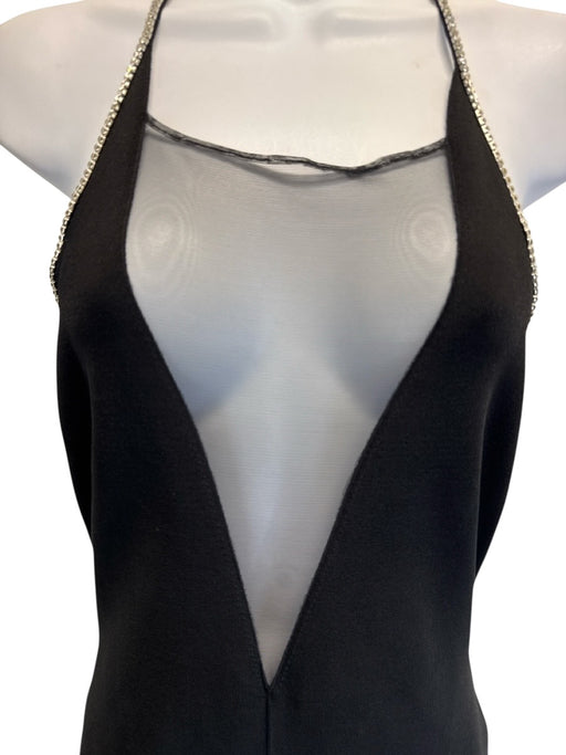 Galvan London Size Large Black Viscose Blend Rhinestone Halter Body Con Gown Black / Large