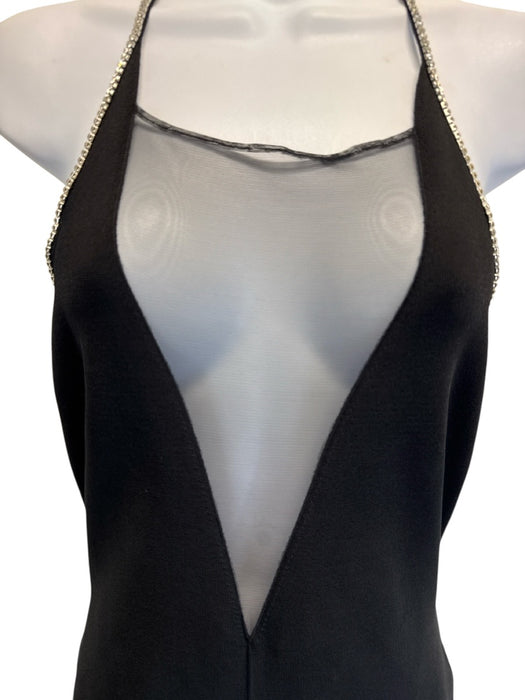 Galvan London Size Large Black Viscose Blend Rhinestone Halter Body Con Gown Black / Large