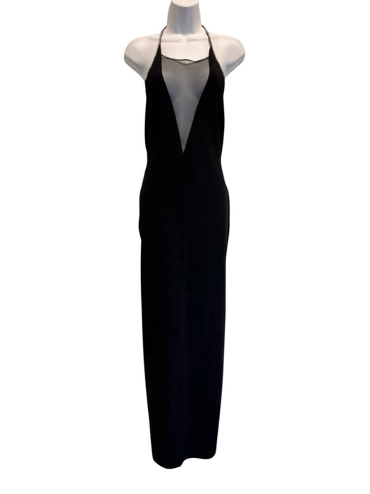 Galvan London Size Large Black Viscose Blend Rhinestone Halter Body Con Gown Black / Large