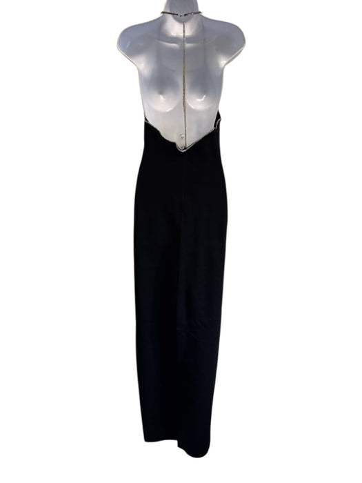 Galvan London Size Large Black Viscose Blend Rhinestone Halter Body Con Gown Black / Large