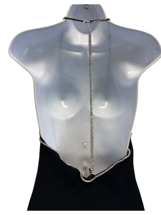 Galvan London Size Large Black Viscose Blend Rhinestone Halter Body Con Gown Black / Large