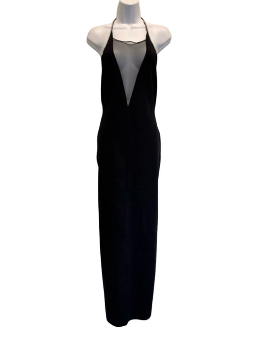 Galvan London Size Large Black Viscose Blend Rhinestone Halter Body Con Gown Black / Large