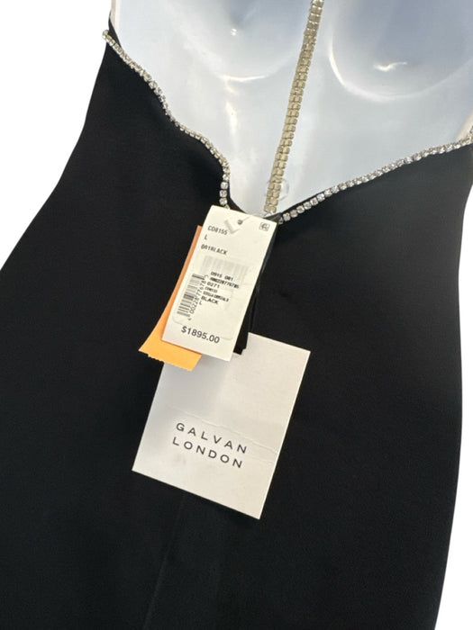 Galvan London Size Large Black Viscose Blend Rhinestone Halter Body Con Gown Black / Large