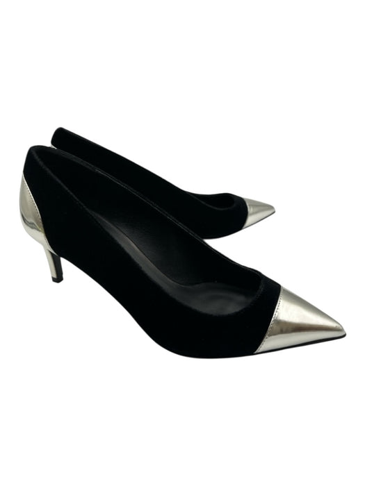 Balmain Shoe Size 36 Black & Silver Velvet Patent Leather Kitten Heel Pumps Black & Silver / 36
